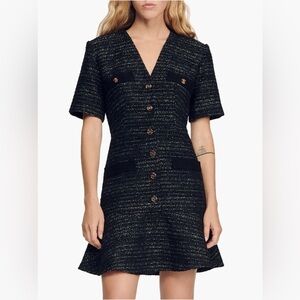 Sandro Paris Gwendoline Black Metallic Tweed Mini Dress